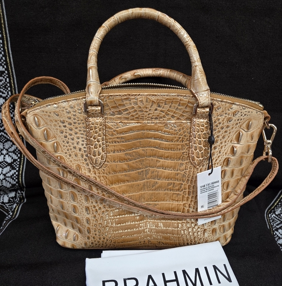 NWT Brahmin honey brown Melbourne, Crocodile-Embossed Duxbury Satchel Bag - Picture 4 of 13